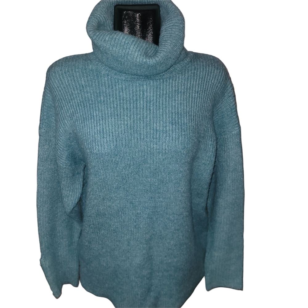 Esqualo Women's Aqua Blue Oversized Knit Turtleneck Sweater XS